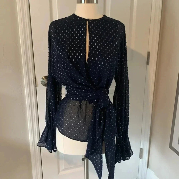 Jonathan Simkhai Blouse dark blue with silver embellishments size xs - Picture 1 of 9